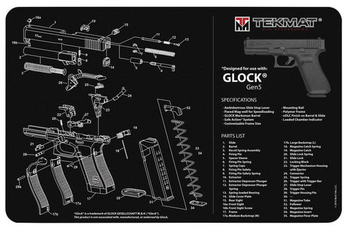 TekMat TEKR17GLOCKG5 Original Cleaning Mat  Glock Gen5 Parts Diagram 11 x 17