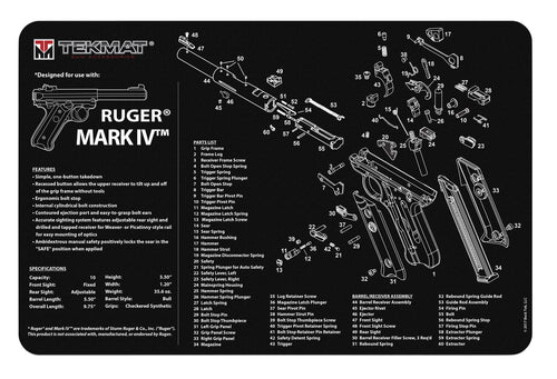 TekMat TEKR17RUGERMK4 Original Cleaning Mat  Ruger Mark IV Parts Diagram 11 x 17