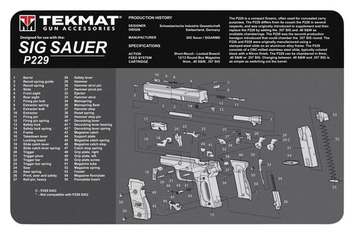 TekMat TEKR17SIGP229 Original Cleaning Mat  Sig P229 Parts Diagram 11 x 17