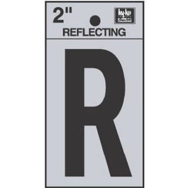 Address Letters, R, Reflective Black/Silver Vinyl, Adhesive, 2-In.