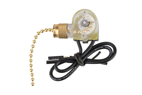 NSI Industries 75101CW Pull Chain Switch 1-Pole SPST 125/250 Volt AC 6/3 Amp White, Brass Actuator