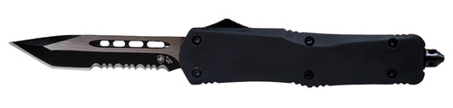 Templar Knife SBR431 Black Rubber Small 2.25 Dagger Part Serrated Black 440C Stainless Steel Black Rubber Coated Aluminum Handle OTF