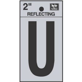 Address Letters, U, Reflective Black/Silver Vinyl, Adhesive, 2-In.