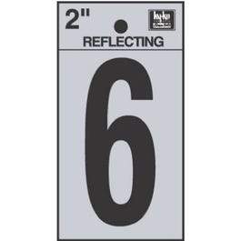 Address Numbers, 6, Reflective Black/Silver Vinyl, Adhesive, 2-In.