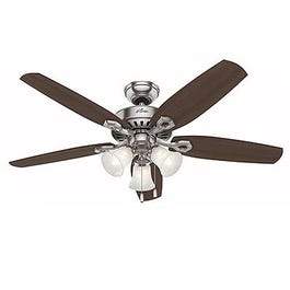Builder Plus Ceiling Fan with Light, Brushed Nickel, 5 Blades, 52-In.