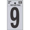 Address Numbers, 9, Reflective Black/Silver Vinyl, Adhesive, 2-In.