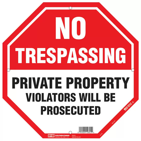 Hy-Ko English No Trespassing/Private Property Sign, 12
