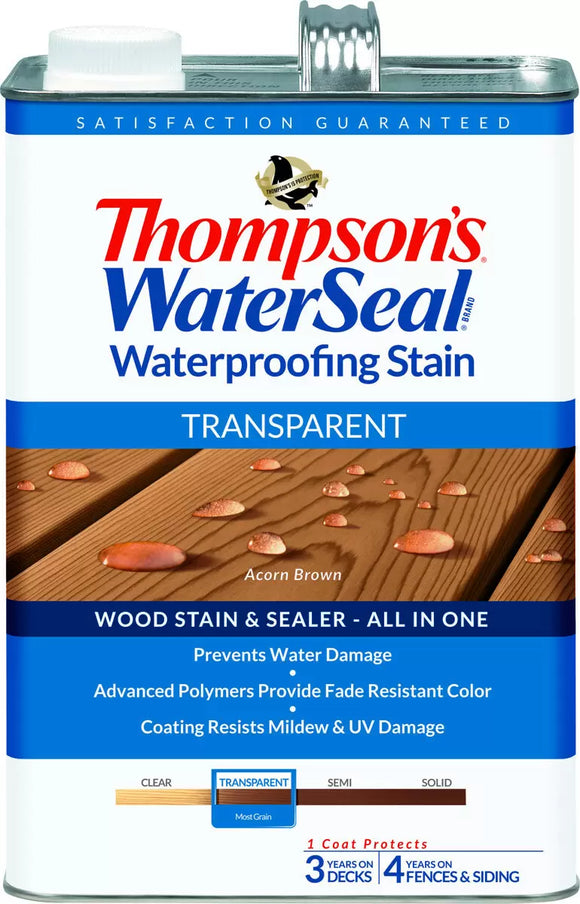 Thompson’s® WaterSeal® Waterproofing Stain, Transparent, Acorn Brown, 1-Gal. (1 Gallon)