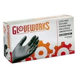 Nitrile Industrial Work Gloves, Powder-Free, Black, Men's M, 100-Ct.