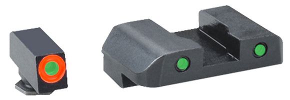 AmeriGlo GL446 Spartan Operator Fits Glock 17/19 Tritium Green w/Orange Outline Front Tritium Green w/Black Outline Rear