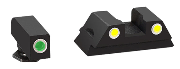 AmeriGlo GL431 Classic 3 Dot Night Sight Fits Glock 42/43 Tritium Green w/White Outline Front Tritium Yellow w/White Outline Rear