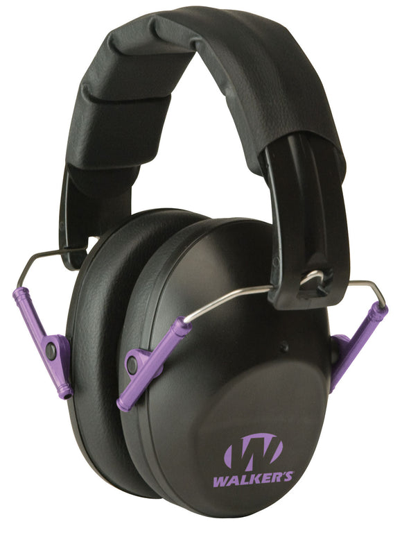 Walkers GWPFPM1BKPU Pro Low Profile Polymer 22 dB Over the Head Black Ear Cups w/Black Band & Purple Accents