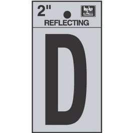 Address Letters, D, Reflective Black/Silver Vinyl, Adhesive, 2-In.