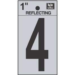 Address Numbers, 4, Reflective Black/Silver Vinyl, Adhesive, 1-In.