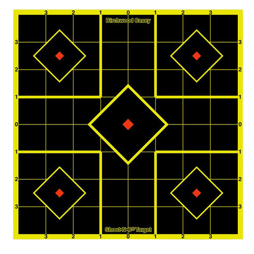 Birchwood Casey 34112 Shoot-N-C Sight-In Self-Adhesive Paper 8 5-Diamond Yellow Target Paper w/Black Target & Red Accents 15 Per Pack