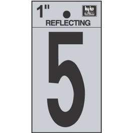 Address Numbers, 5, Reflective Black/Silver Vinyl, Adhesive, 1-In.