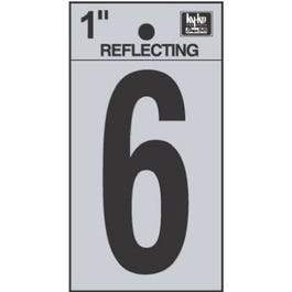 Address Numbers, 6, Reflective Black/Silver Vinyl, Adhesive, 1-In.