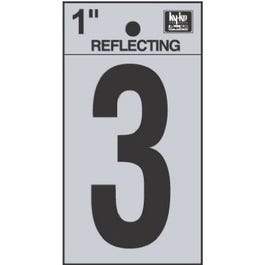 Address Numbers, 3, Reflective Black/Silver Vinyl, Adhesive, 1-In.