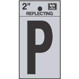 Address Letters, P, Reflective Black/Silver Vinyl, Adhesive, 2-In.