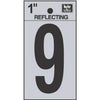 Address Numbers, 9, Reflective Black/Silver Vinyl, Adhesive, 1-In.
