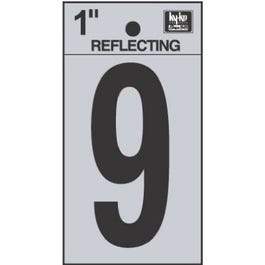 Address Numbers, 9, Reflective Black/Silver Vinyl, Adhesive, 1-In.