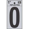 Address Numbers, 0, Reflective Black/Silver Vinyl, Adhesive, 1-In.