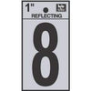 Address Numbers, 8, Reflective Black/Silver Vinyl, Adhesive, 1-In.