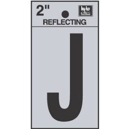 Address Letters, J, Reflective Black/Silver Vinyl, Adhesive, 2-In.