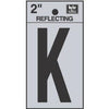 Address Letters, K, Reflective Black/Silver Vinyl, Adhesive, 2-In.