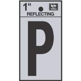 Address Letters, P, Reflective Black/Silver Vinyl, Adhesive, 1-In.