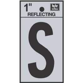 Address Letters, S, Reflective Black/Silver Vinyl, Adhesive, 1-In.