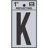Address Letters, K, Reflective Black/Silver Vinyl, Adhesive, 1-In.