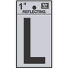 Address Letters, L, Reflective Black/Silver Vinyl, Adhesive, 1-In.