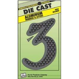 House Address Number 3, Black Die-Cast Aluminum, 4.5-In.