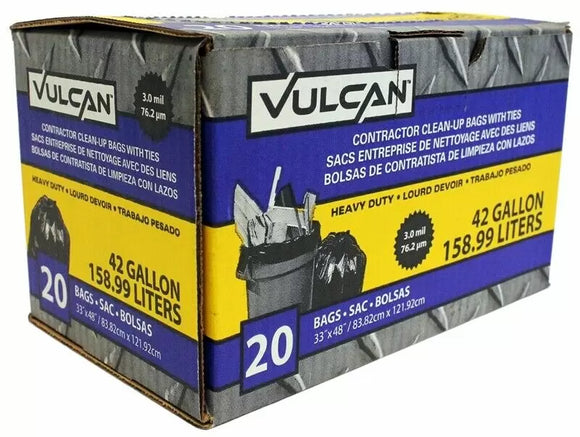 Vulcan Contractor Bag 42 Gal Capacity Tie Closure Black (42 Gallon)