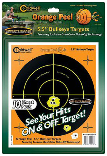 Caldwell 550010 Orange Peel  Self-Adhesive Paper 5.50 Bullseye Orange Target Paper w/Black Target 10 Per Pack