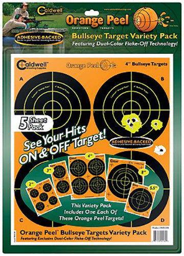 Caldwell 410864 Orange Peel  Self-Adhesive Paper 4 Bullseye Orange Target Paper w/Black Target 10 Per Pack