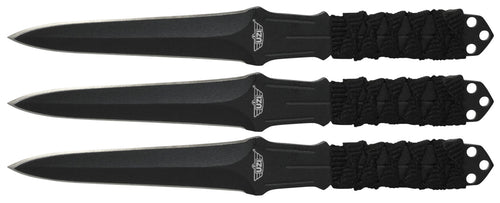 Uzi Accessories UZKTRW003 Throwing Knives Triple Set 3 Straight Edge Plain Black Nylon Cord Wrapped Handle Fixed