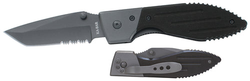 Ka-Bar 3075 Warthog  3 Tanto Part Serrated 420 Stainless Steel G10 Black Handle Folding