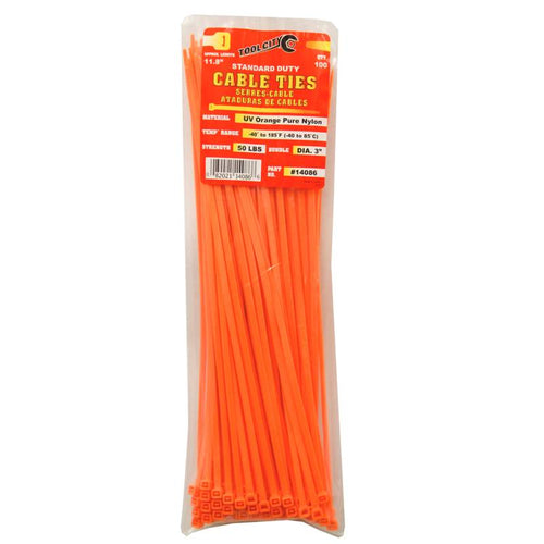 Tool City 11.8 in. L Orange Cable Tie 100 Pack (11.8, Orange)