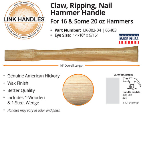 Link Handles 16 Claw Hammer Handle For 16 Oz & Some 20 oz Hammers (16)