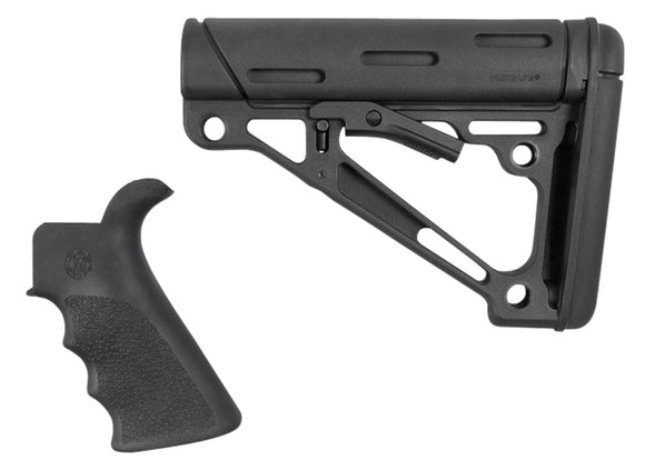 Hogue 15056 OverMolded Combo Kit Collapsible Black Synthetic w/Black OverMolded Rubber & Black Rubber Grip for AR15/M16 with Mil-Spec Tube