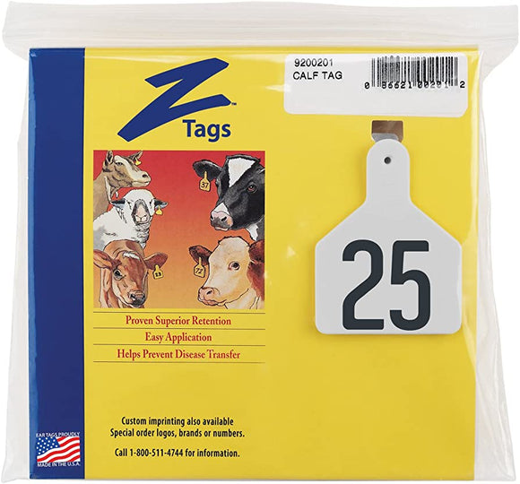Z Tags 1-piece Pre-numbered Laser Print Tags For Calves, Numbers 1 To 25 (white) (White)