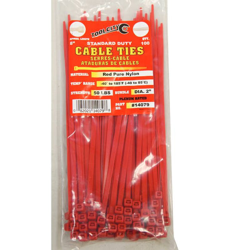 Tool City 8 Large Red Nylon Cable Ties, 100 Pack (8, Red)