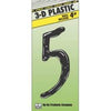 Address Numbers, 5, Black Plastic, Nail-In, 4-In.