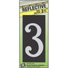 House Address Number 3, Reflective Aluminum, 3.5-In. On 5-In. Black Panel