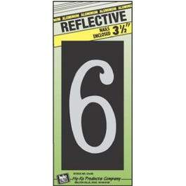 House Address Number 6, Reflective Aluminum, 3.5-In. On 5-In. Black Panel