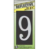 House Address Number 9, Reflective Aluminum, 3.5-In. On 5-In. Black Panel