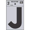 Address Letters, J, Reflective Black/Silver Vinyl, Adhesive, 3-In.
