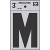 Address Letters, M, Reflective Black/Silver Vinyl, Adhesive, 3-In.